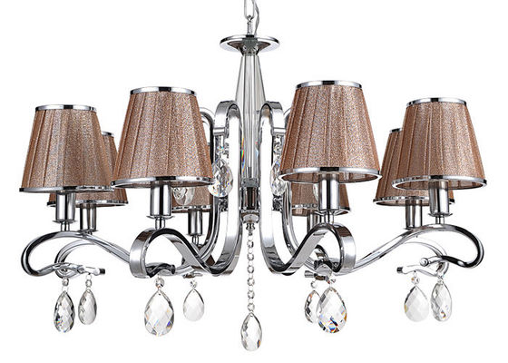 কফি Fabric ছায়ায় আরামের ক্রিস্টাল Chandelier 8 জ্বেলে জন্য হোটেল / ভিলা / Dining রুম