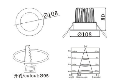 1320Lm 12 ওয়াট অ্যালুমিনিয়াম downlights / আবাসিক নেতৃত্বাধীন খুপরিকাটা downlights