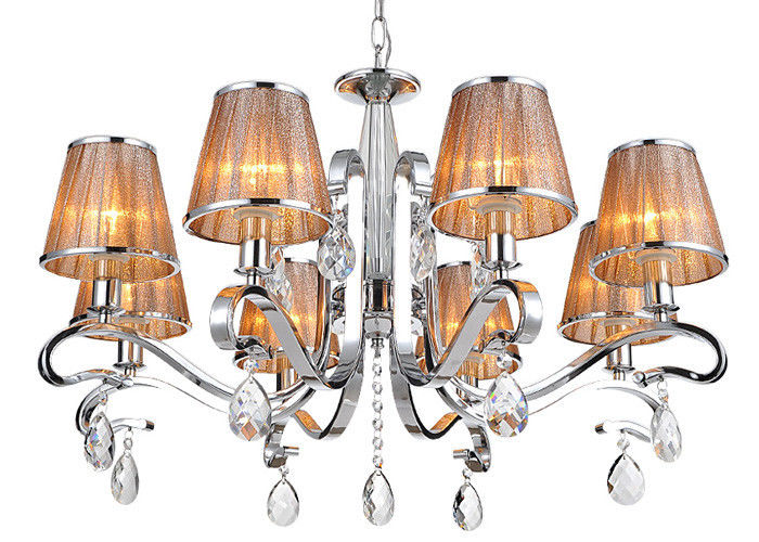 কফি Fabric ছায়ায় আরামের ক্রিস্টাল Chandelier 8 জ্বেলে জন্য হোটেল / ভিলা / Dining রুম